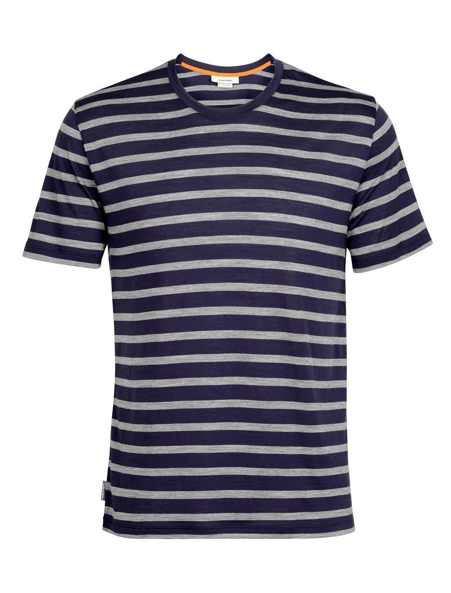 Koszulki Icebreaker Merino Drayden Krótkie Sleeve Stripe Męskie Granatowe | PL 1763XYUF